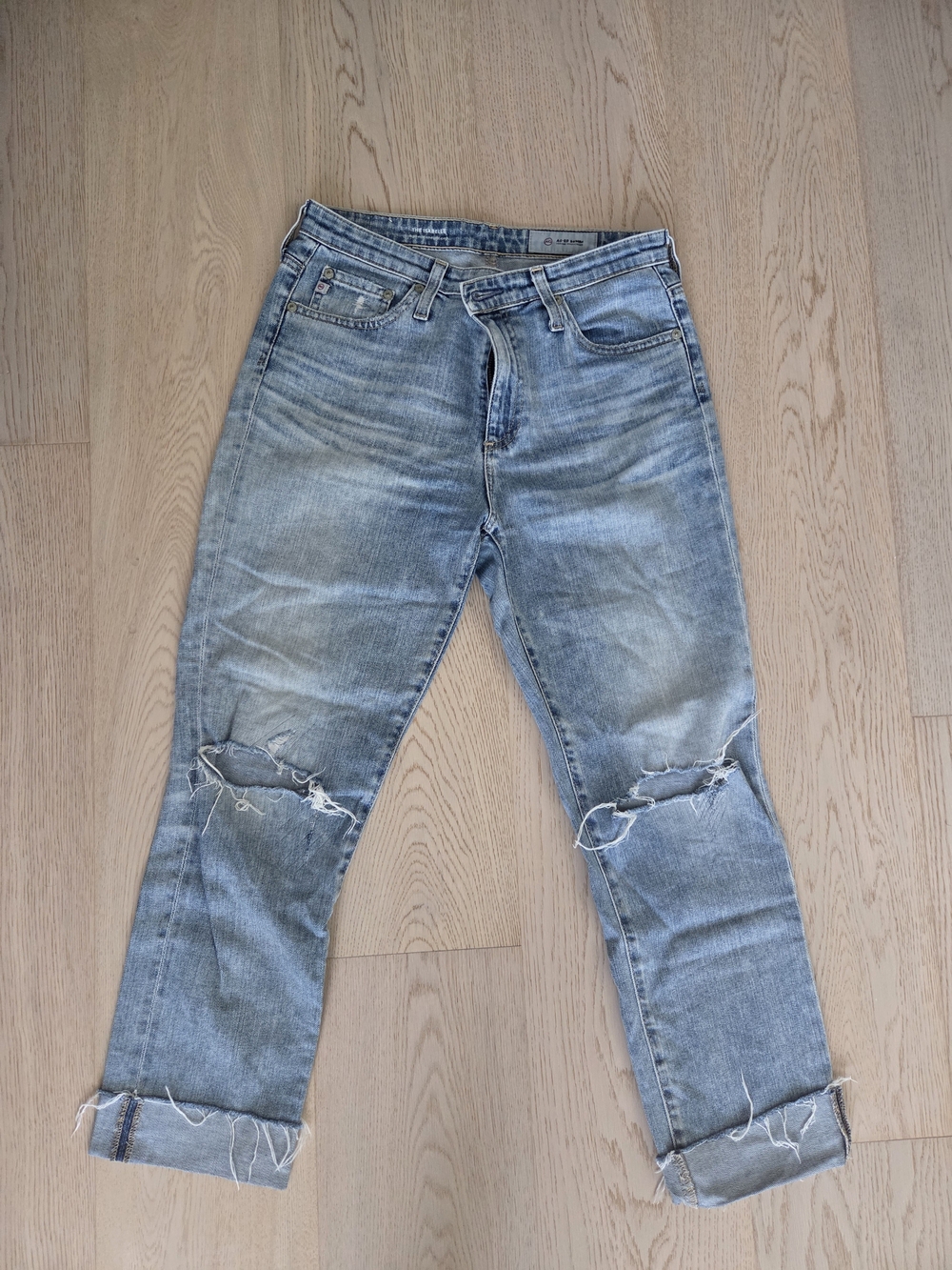 AG Adriano Goldschmied Light Blue Distressed Cropped Jeans